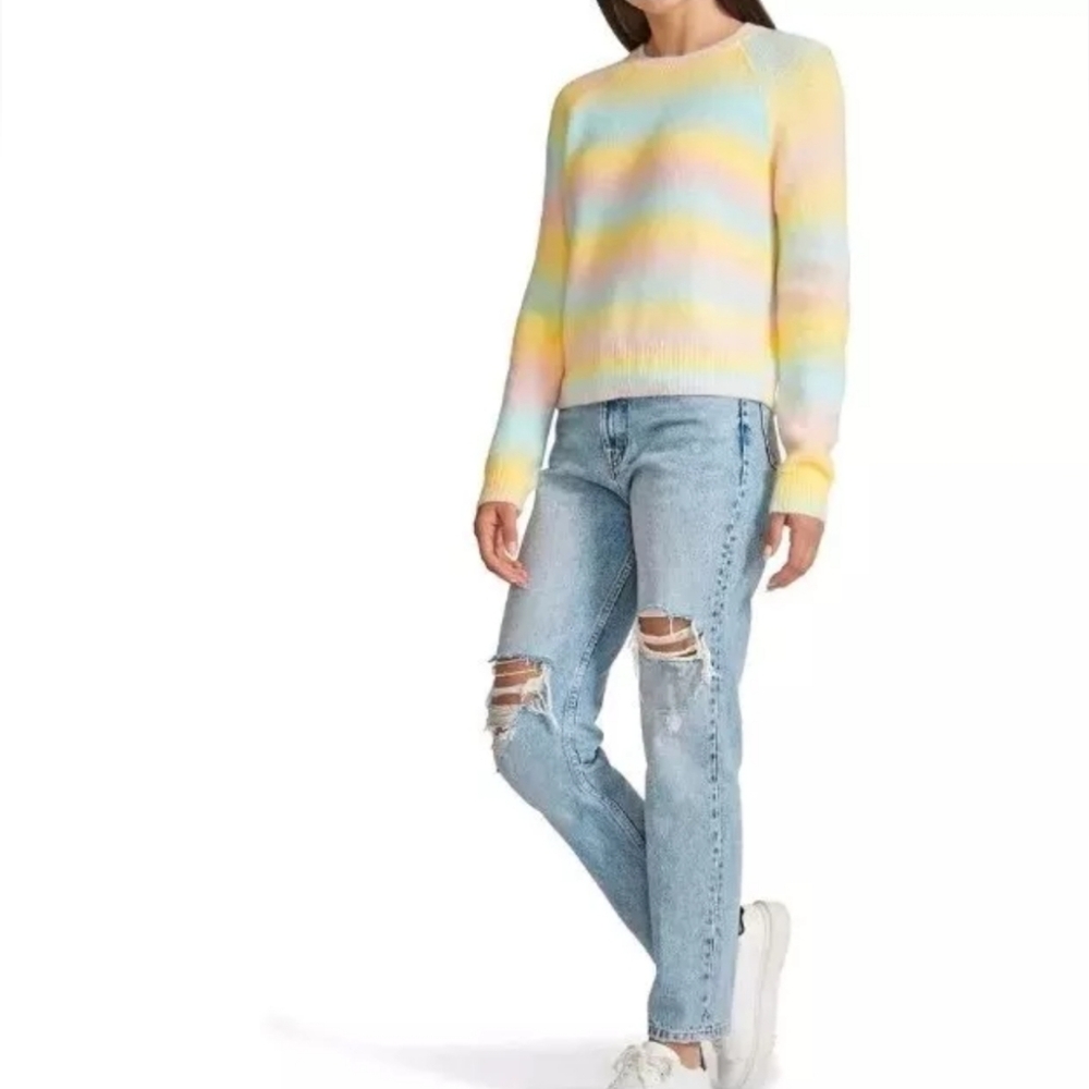 BB Dakota Steve Madden Sweater Women's Small Rainbow Ombre Crew Neck Wool Blend